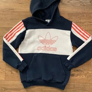 Adidas Blue Orange White Long Sleeve Hooded Sweathshirt Youth Small 9-10
